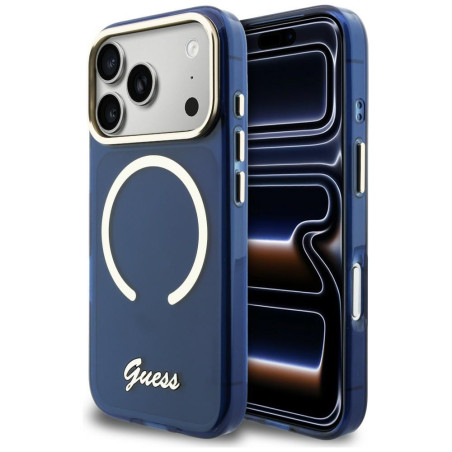 Kryt Guess IML SCRIPT METAL MagSafe iPhone 17 Pro Max - blue