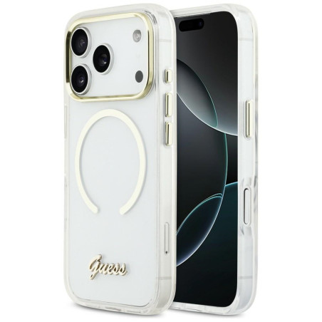 Kryt Guess IML Script Metal MagSafe pro iPhone 17 Pro Max - čirý