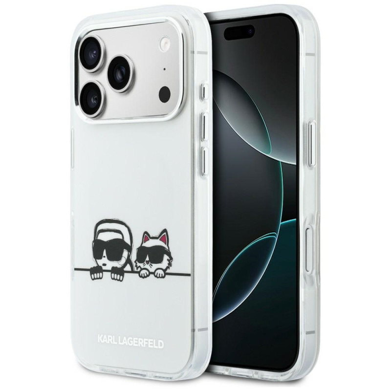 Kryt Karl Lagerfeld IML Karl & Choupette Peekaboo Logo MagSafe pro iPhone 17 Pro Max - bílý