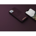 NJORD Salmon Leather MagSafe Odolný kryt z lososí kůže pro iPhone 14 Plus/15 Plus, rezavě červený