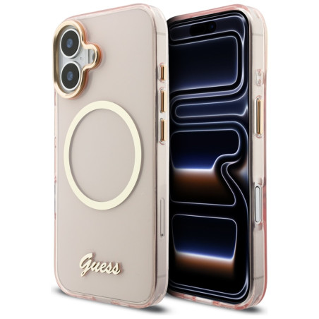 Kryt Guess IML Script Metal MagSafe iPhone 17 - růžová