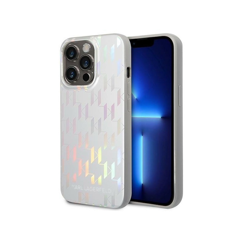 Kryt Karl Lagerfeld KARL LAGERFELD Monogram Iridescent pro iPhone 14 Pro - stříbrné