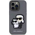 Kryt Karl Lagerfeld SAFFIANO Karl & Choupette iPhone 14 Pro - stříbr