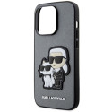 Kryt Karl Lagerfeld SAFFIANO Karl & Choupette iPhone 14 Pro - stříbr