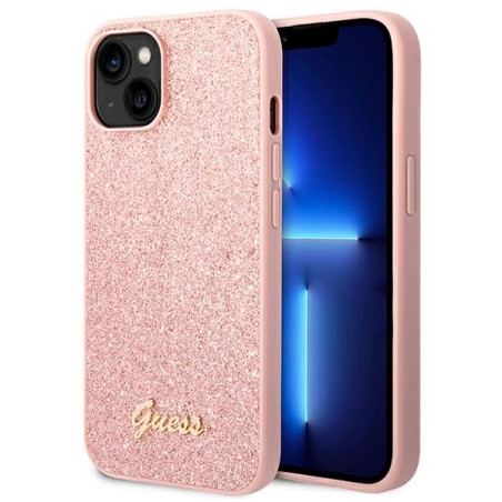 Kryt Guess Glitter Script pro iPhone 14 Plus růžový