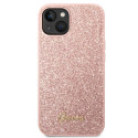 Kryt Guess Glitter Script pro iPhone 14 Plus růžový
