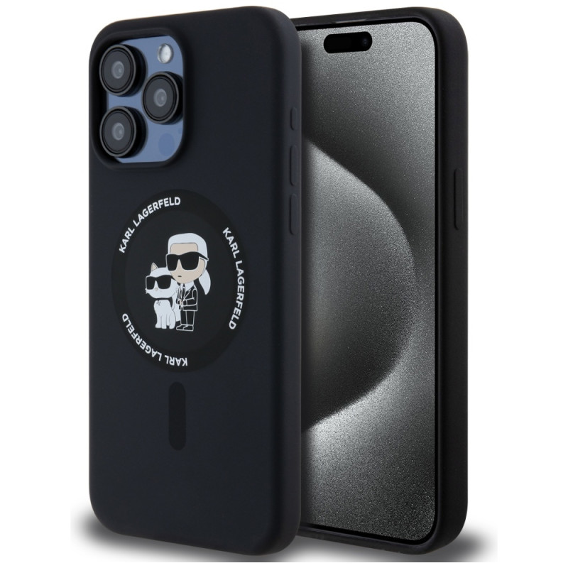 Kryt Karl Lagerfeld SILICONE KARL&Choupette pro iPhone 15 Pro Max - black