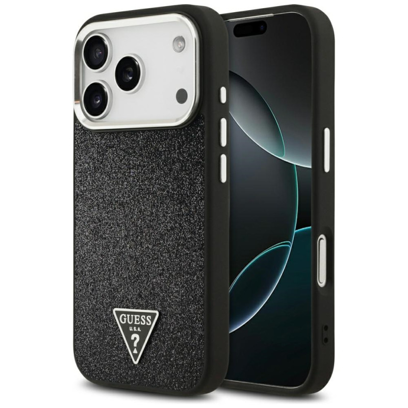 Kryt Guess Glitter Triangle Logo pro iPhone 17 Pro - černá