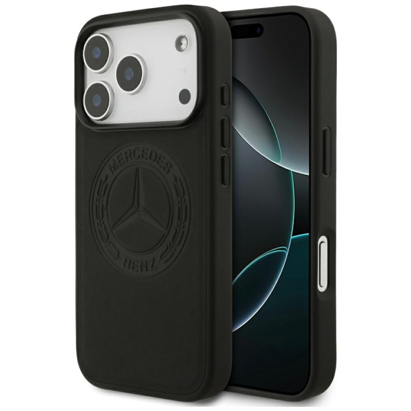 Kryt Mercedes Leather Vintage Logo MagSafe pro iPhone 17 Pro - černý