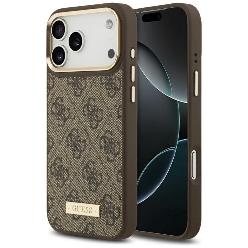 Kryt Guess 4G Logo Plate pro iPhone 17 Pro Max - hnědý