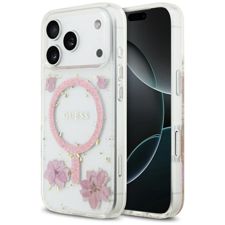 Kryt Guess RESIN FLOWERS Glitter MagSafe pro iPhone 17 Pro