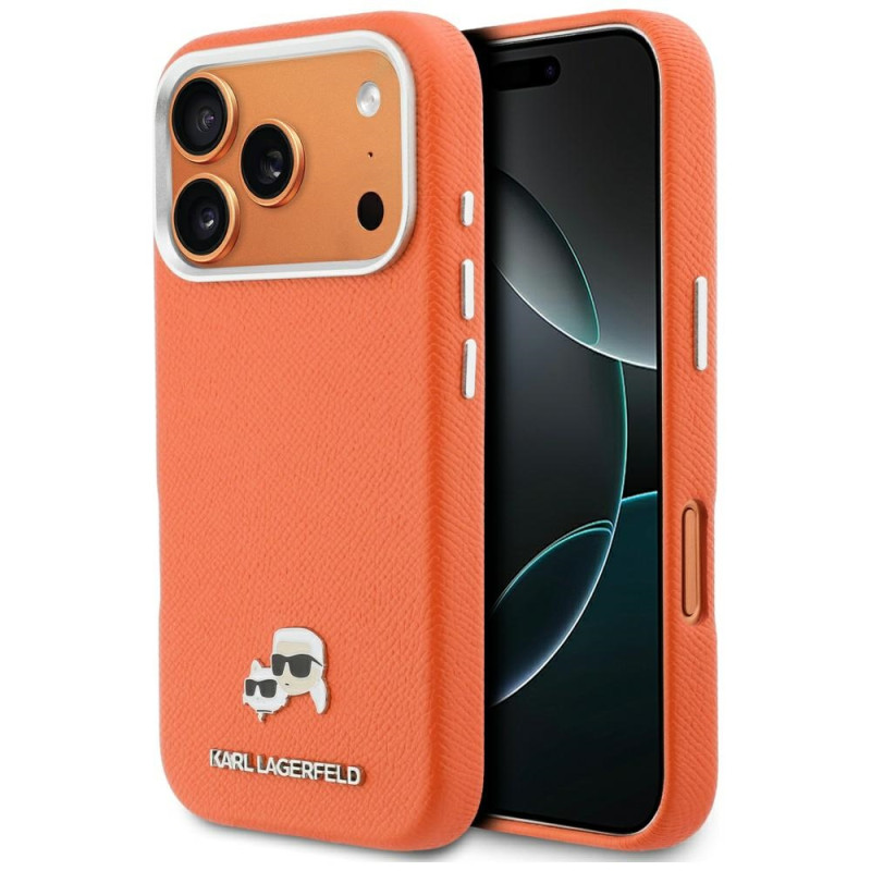 Pouzdro Karl Lagerfeld KARL & CHOUPETTE pro iPhone 17 Pro Max - pomarańczové