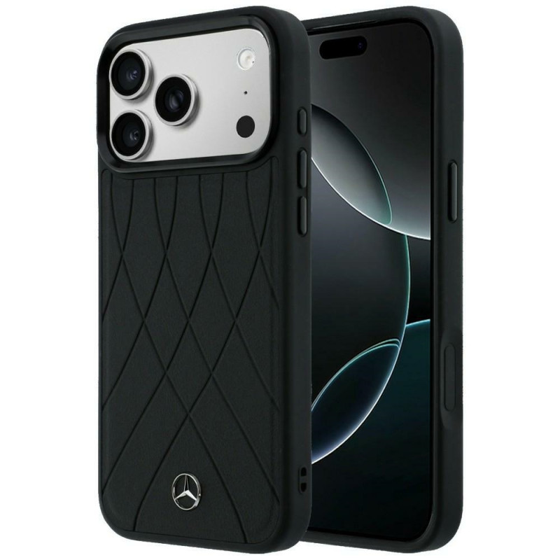 Kryt Mercedes Leather Crossed Lines MagSafe pro iPhone 17 Pro - černé