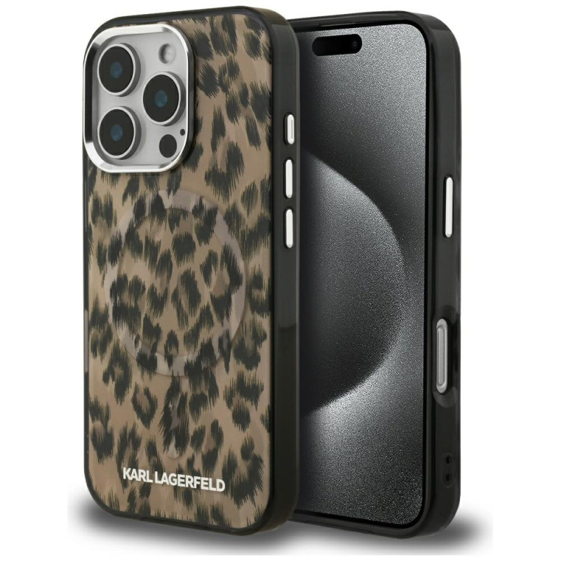 Kryt Karl Lagerfeld IML Leopard Pattern pro iPhone 16 Pro Max - hnědý