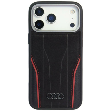 Pouzdro Audi z pravé kůže pro iPhone 17 Pro - černá/červená