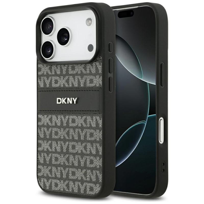 Kryt DKNY REPEAT TEXTURE PATTERN s TONAL STRIPE pro iPhone 17 Pro - černá