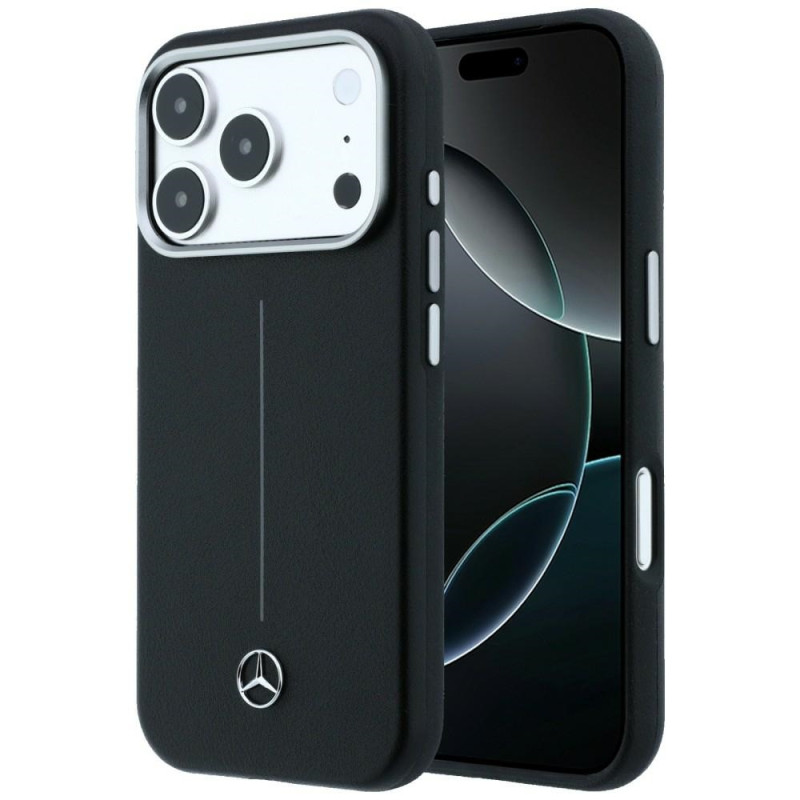 Kryt Mercedes Leather Semi Wrap Iconic Line pro iPhone 17 Pro - černá