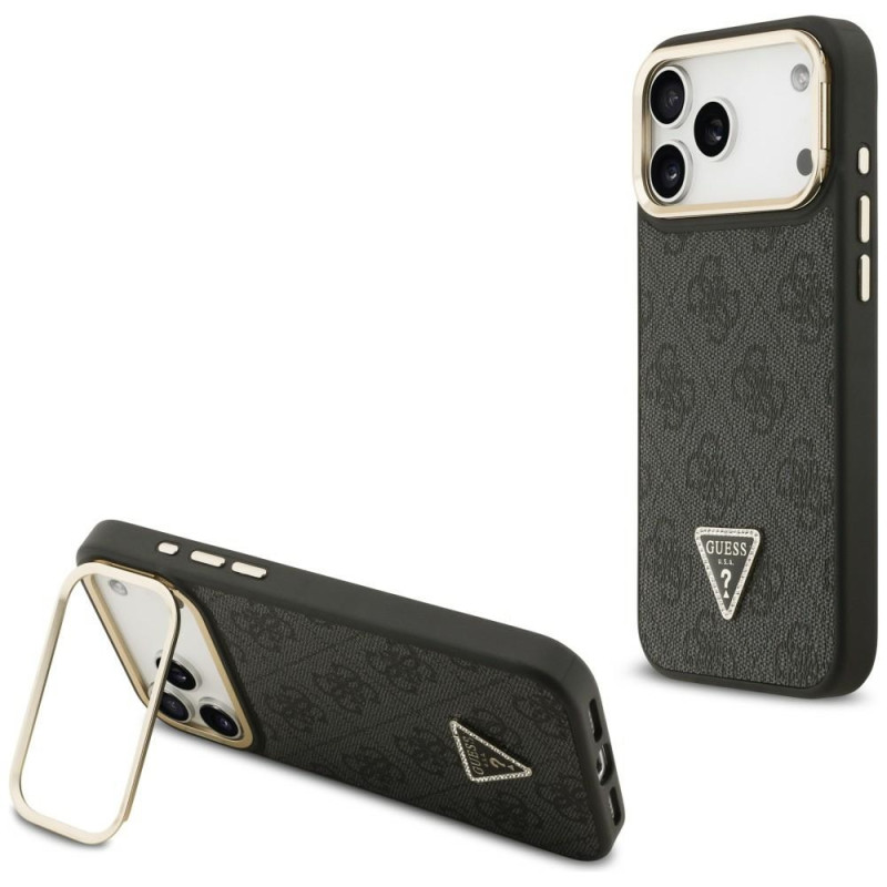 Kryt Guess 4G PU Triangle Logo & Stand pro iPhone 17 Pro Max - černý