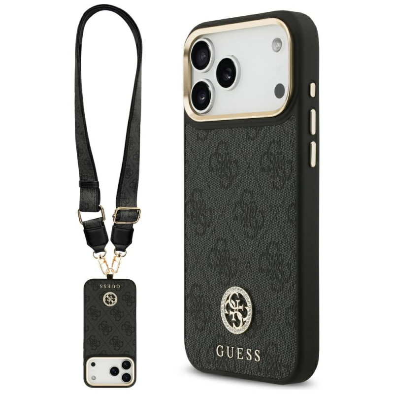 Kryt Guess 4G SRTASS Logo & BIG STRAP Metal Buttons MagSafe pro iPhone 17 Pro Max - black