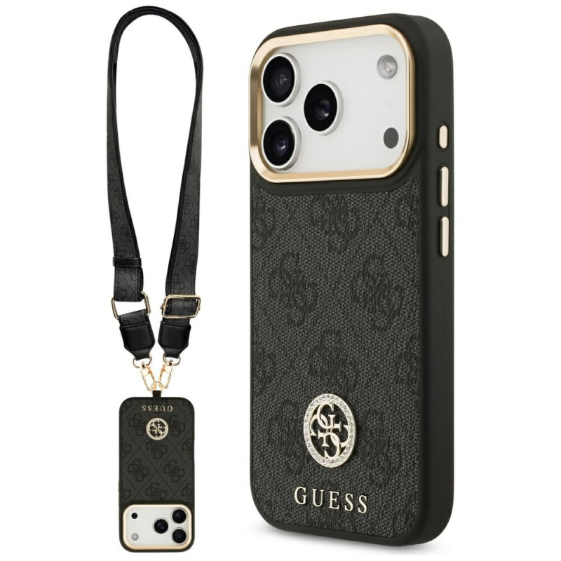 Kryt Guess 4G STRASS LOGO & BIG STRAP pro iPhone 17 Pro - černý