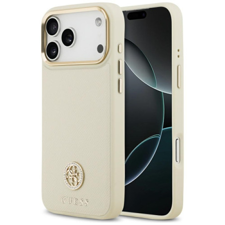 Kryt Guess Grained Strass Logo iPhone 17 Pro Max - béžový