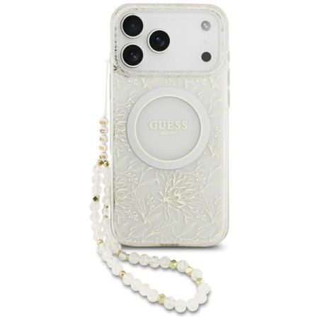 Kryt Guess IML FLOWERS MagSafe pro iPhone 17 Pro Max - bílá