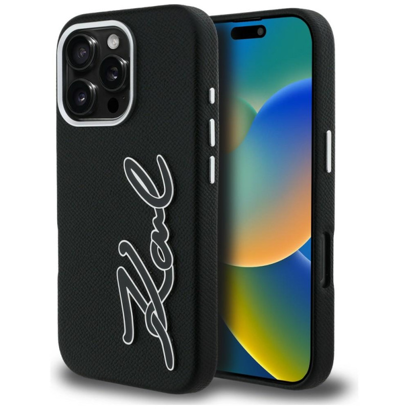 Kryt Karl Lagerfeld FW Grained Signature pro iPhone 16 Pro - černý