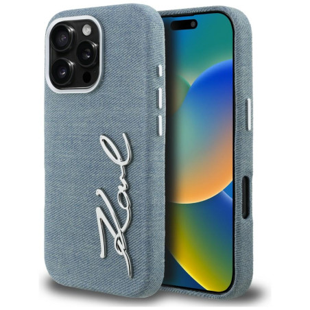 Kryt Karl Lagerfeld FW JEANS SIGNATURE LOGO iPhone 16 Pro modrý