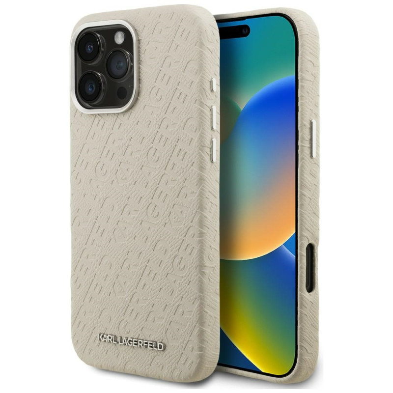Kryt Karl Lagerfeld FW Stamped pro iPhone 16 Pro Max - béžový