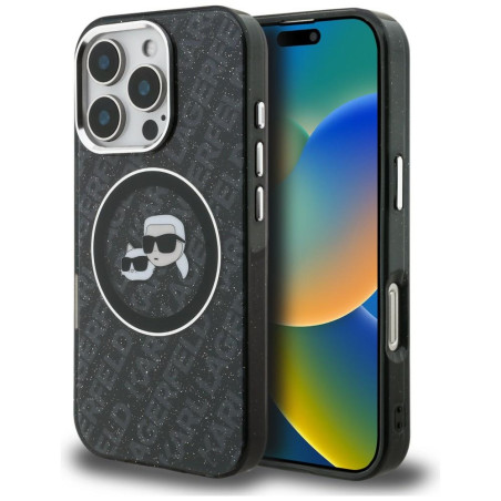 Kryt Karl Lagerfeld IML Glitter iPhone 16 Pro - černý