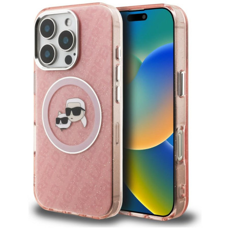 Kryt Karl Lagerfeld IML Glitter MagSafe iPhone 16 Pro Max - růžová