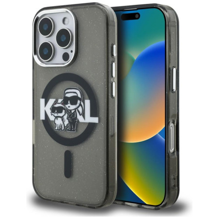 Kryt Karl Lagerfeld IML GLITTER pro iPhone 16 Pro - černý