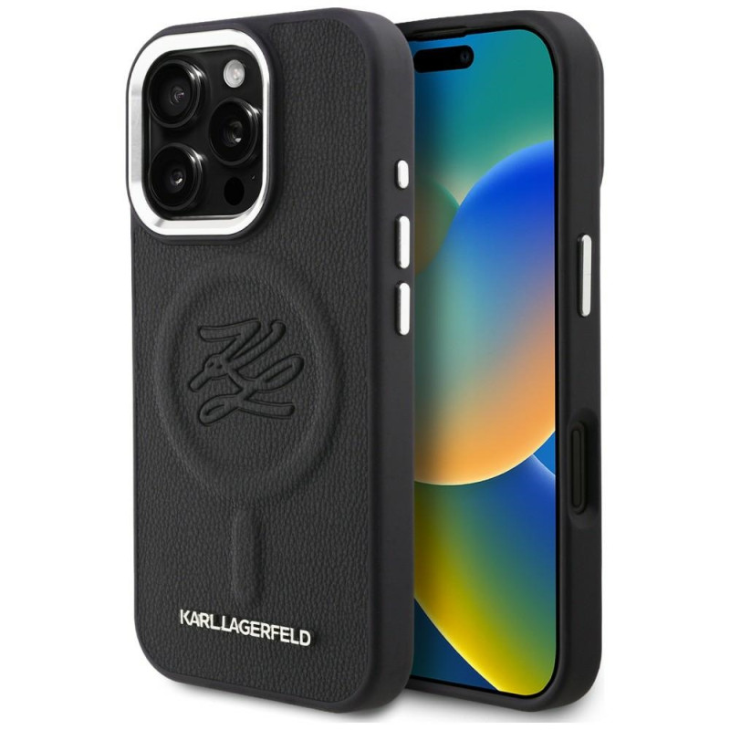 Kryt Karl Lagerfeld Initial & Metal Logo pro iPhone 16 Pro - černý