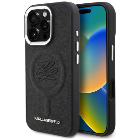 Kryt Karl Lagerfeld Initial & Metal Logo MagSafe iPhone 16 Pro černý