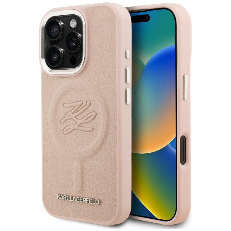 Kryt Karl Lagerfeld INITIAL & METAL LOGO pro iPhone 16 Pro Max - růžová