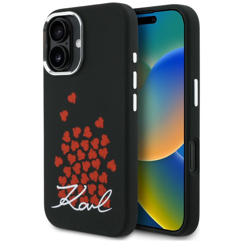 Kryt Karl Lagerfeld HEART pro iPhone 16 - černý