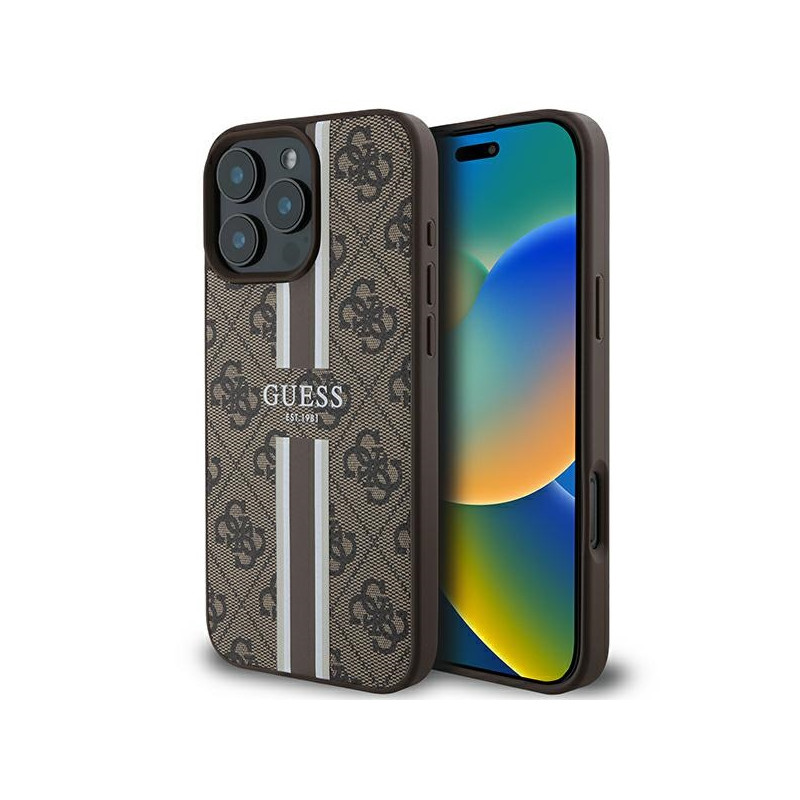 Kryt Guess 4G PRINTED STRIPES pro iPhone 16 Pro Max - hnědý