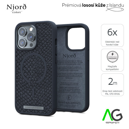 NJORD Vindur MagSafe Kryt z lososí kůže pro iPhone 13 Pro Max, tmavě šedý