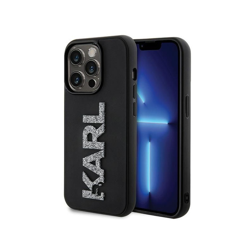 Kryt Karl Lagerfeld 3D Logo Glitter KLHCP15X3DMBKCK pro iPhone 15 Pro Max - černý