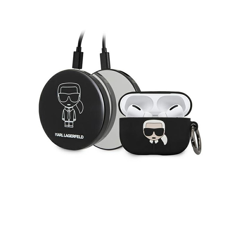 Pouzdro Karl Lagerfeld IKONIK pro AirPods Pro + Power Bank - černé