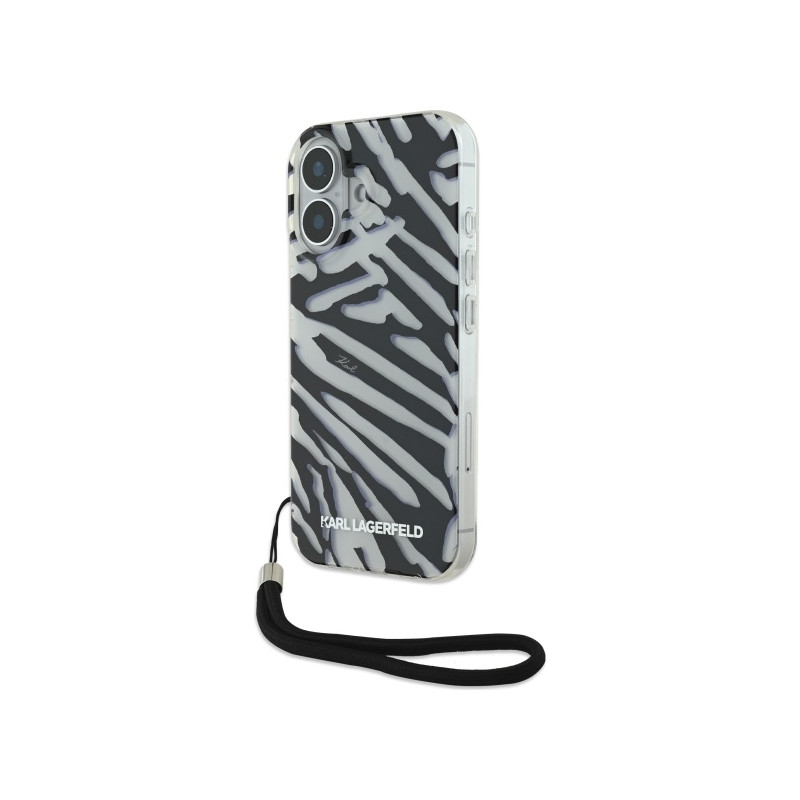 Kryt Karl Lagerfeld IML Zebra Pattern & Cord pro iPhone 16 - black