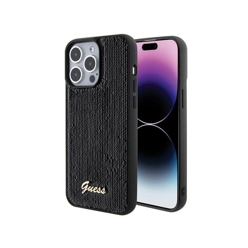 Kryt Guess Sequin Script Metal pro iPhone 15 Pro Max - black