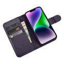 Pouzdro iCarer Wallet Case 2v1 pro iPhone 14 – tmavě fialová
