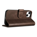 iCarer Oil Wax Wallet Case 2v1 pro iPhone 14 Plus – hnědá