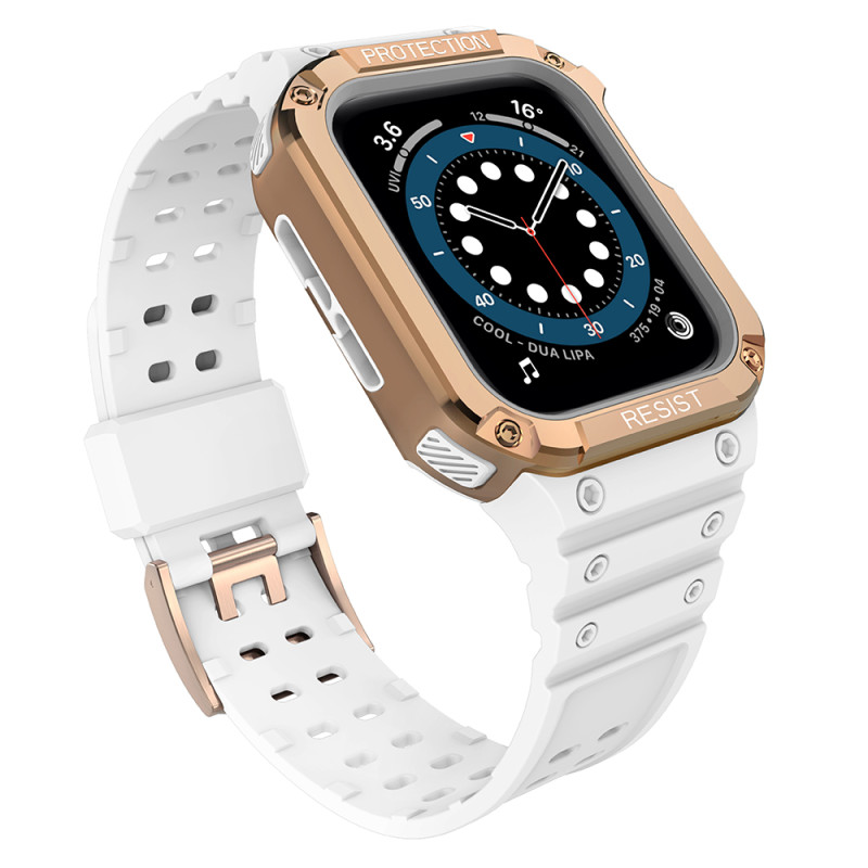 Řemínek Hurtel PROTECT STRAP BAND pro Apple Watch - bílá/rose gold