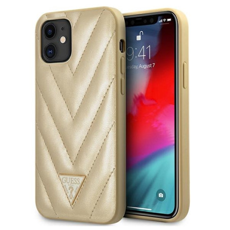 Kryt Guess V-Quilted pro iPhone 12 mini – zlatá