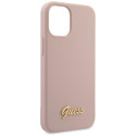 Kryt Guess Silicone Script Gold Logo iPhone 12 mini – světle růžo