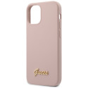 Kryt Guess Silicone Script Gold Logo iPhone 12 mini – světle růžo