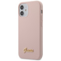 Kryt Guess Silicone Script Gold Logo iPhone 12 mini – světle růžo
