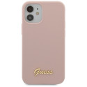 Kryt Guess Silicone Script Gold Logo iPhone 12 mini – světle růžo